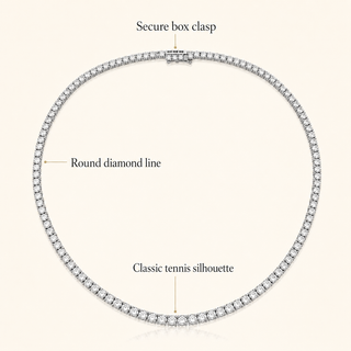 Natural Round Diamond Riviera Tennis Necklace 14KT White Gold