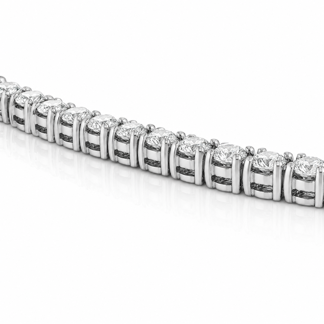 Natural Round Diamond Riviera Tennis Necklace 14KT White Gold