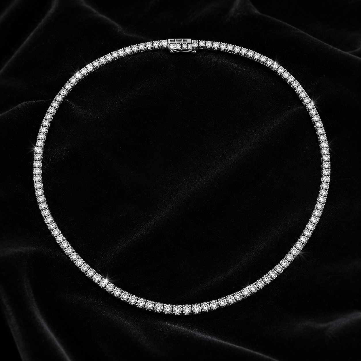 Natural Round Diamond Riviera Tennis Necklace 14KT White Gold