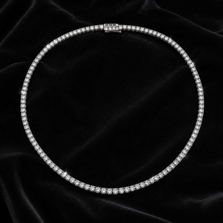 Natural Round Diamond Riviera Tennis Necklace 14KT White Gold