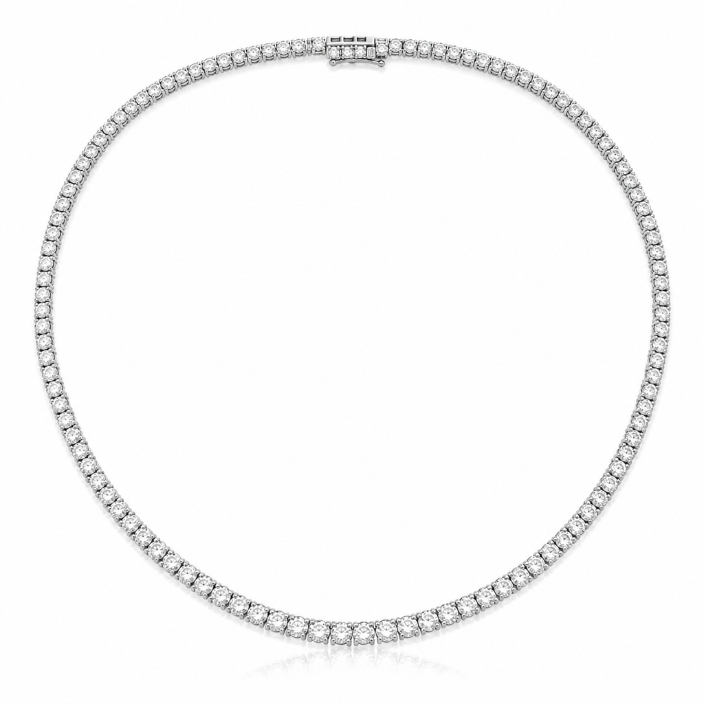 Natural Round Diamond Riviera Tennis Necklace 14KT White Gold