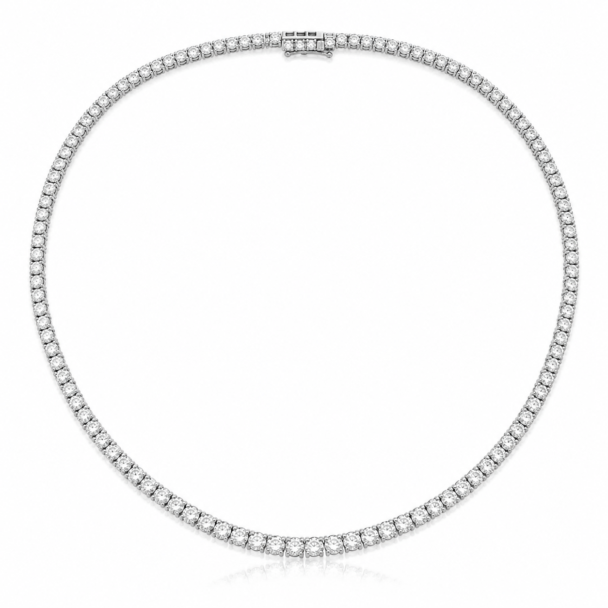 Natural Round Diamond Riviera Tennis Necklace 14KT White Gold