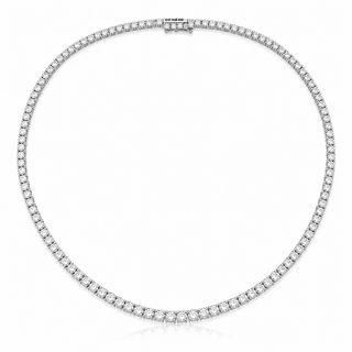 Natural Round Diamond Riviera Tennis Necklace 14KT White Gold