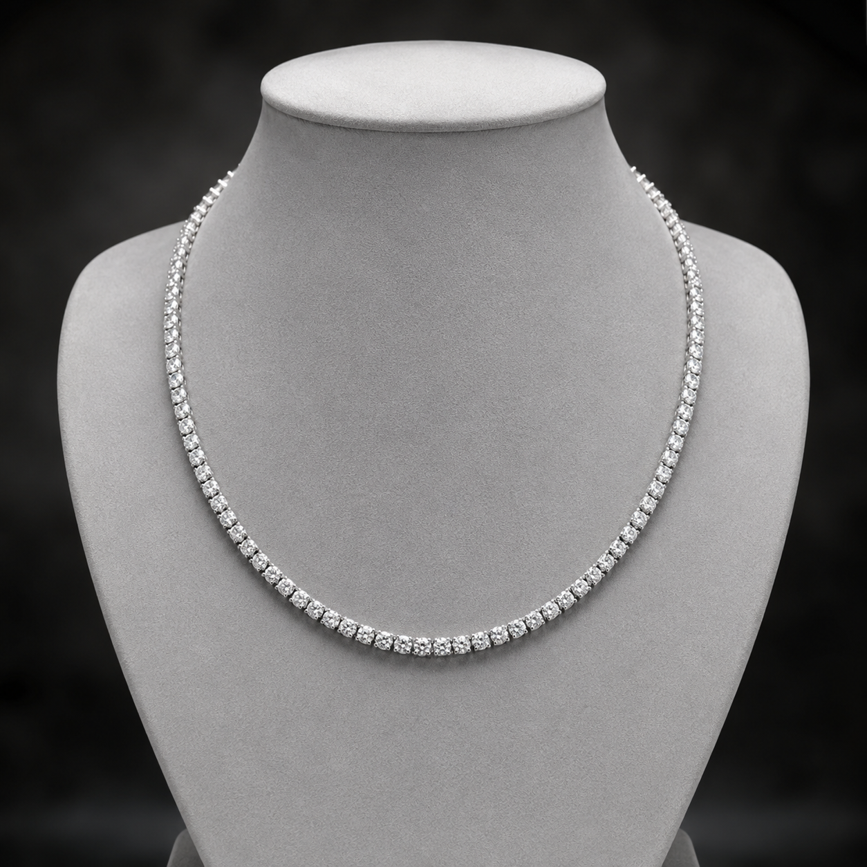 Natural Round Diamond Riviera Tennis Necklace 14KT White Gold