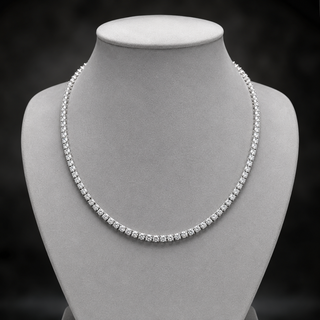 Natural Round Diamond Riviera Tennis Necklace 14KT White Gold
