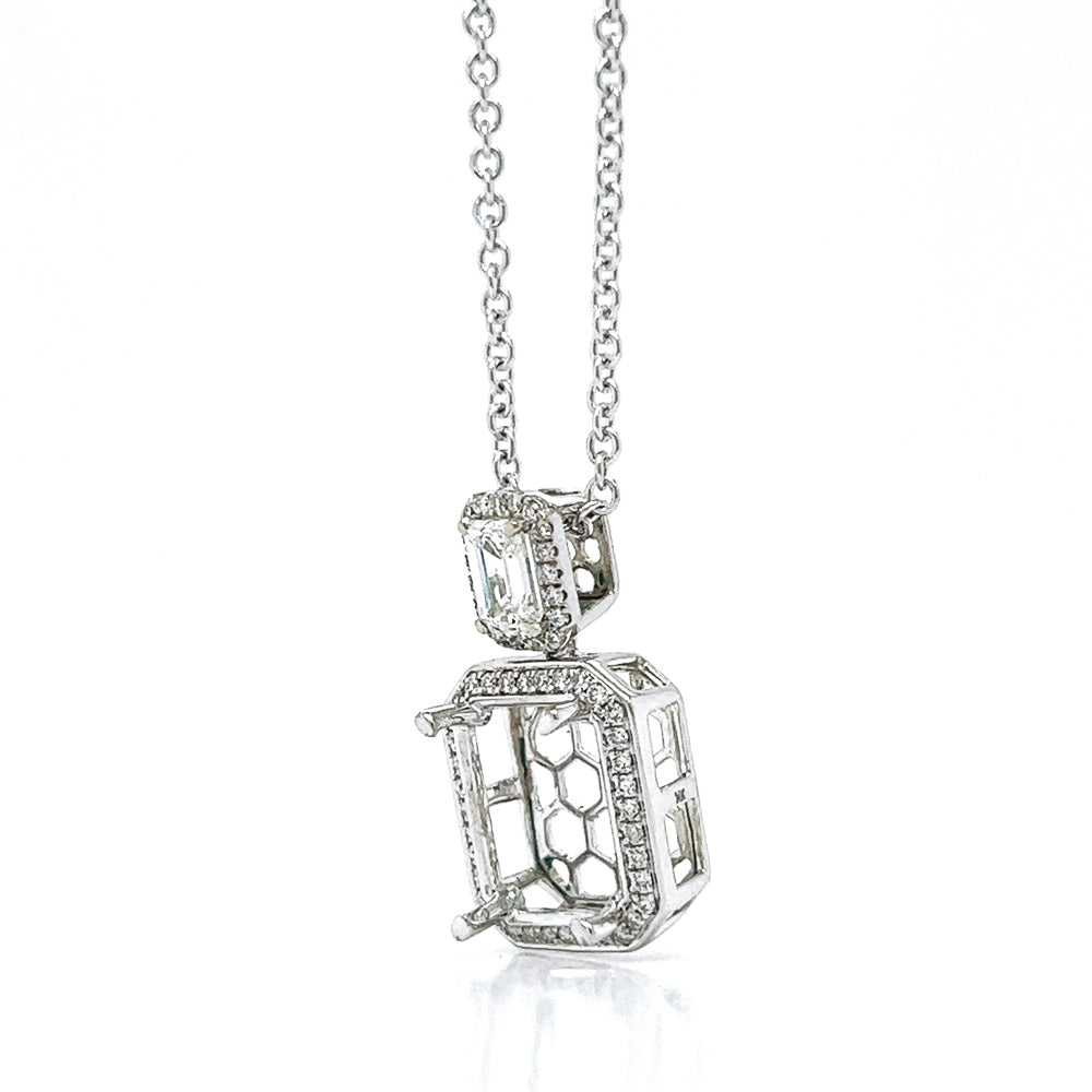 Semi-Mount Fits: 10.7 x 8.7 mm Natural Diamond Halo Cocktail Necklace, in White Gold