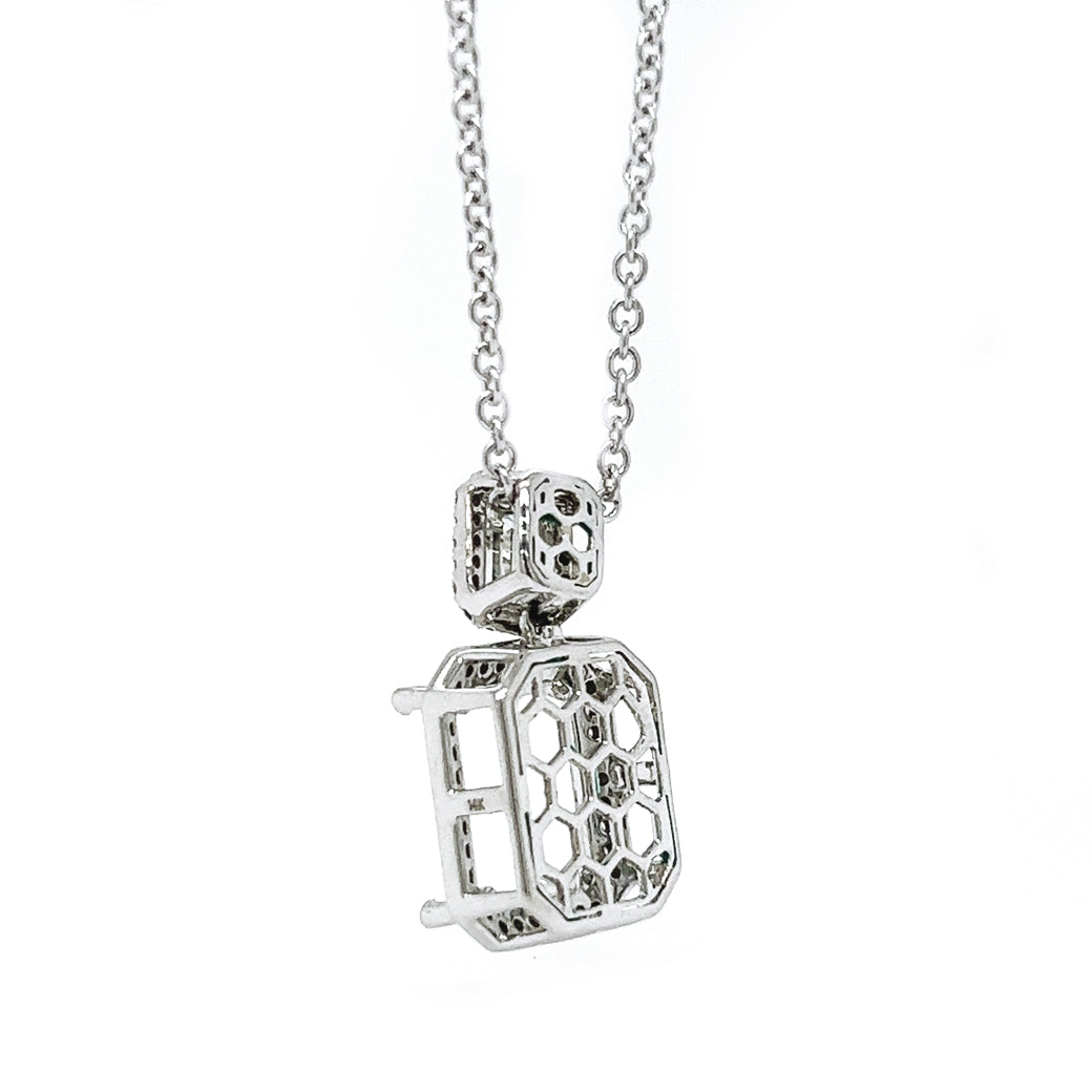 Semi-Mount Fits: 10.7 x 8.7 mm Natural Diamond Halo Cocktail Necklace, in White Gold