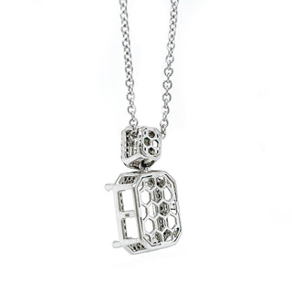 Natural Mined Emerald Cut Diamond Halo Cocktail Semi-Mount Necklace White Gold