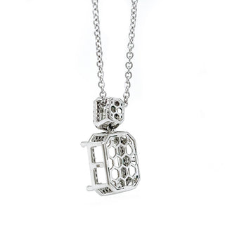 Natural Mined Emerald Cut Diamond Halo Cocktail Semi-Mount Necklace White Gold