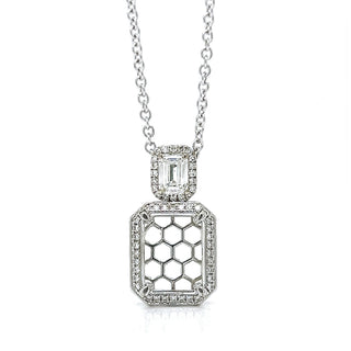 Natural Mined Emerald Cut Diamond Halo Cocktail Semi-Mount Necklace White Gold