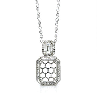 Natural Mined Emerald Cut Diamond Halo Cocktail Semi-Mount Necklace White Gold