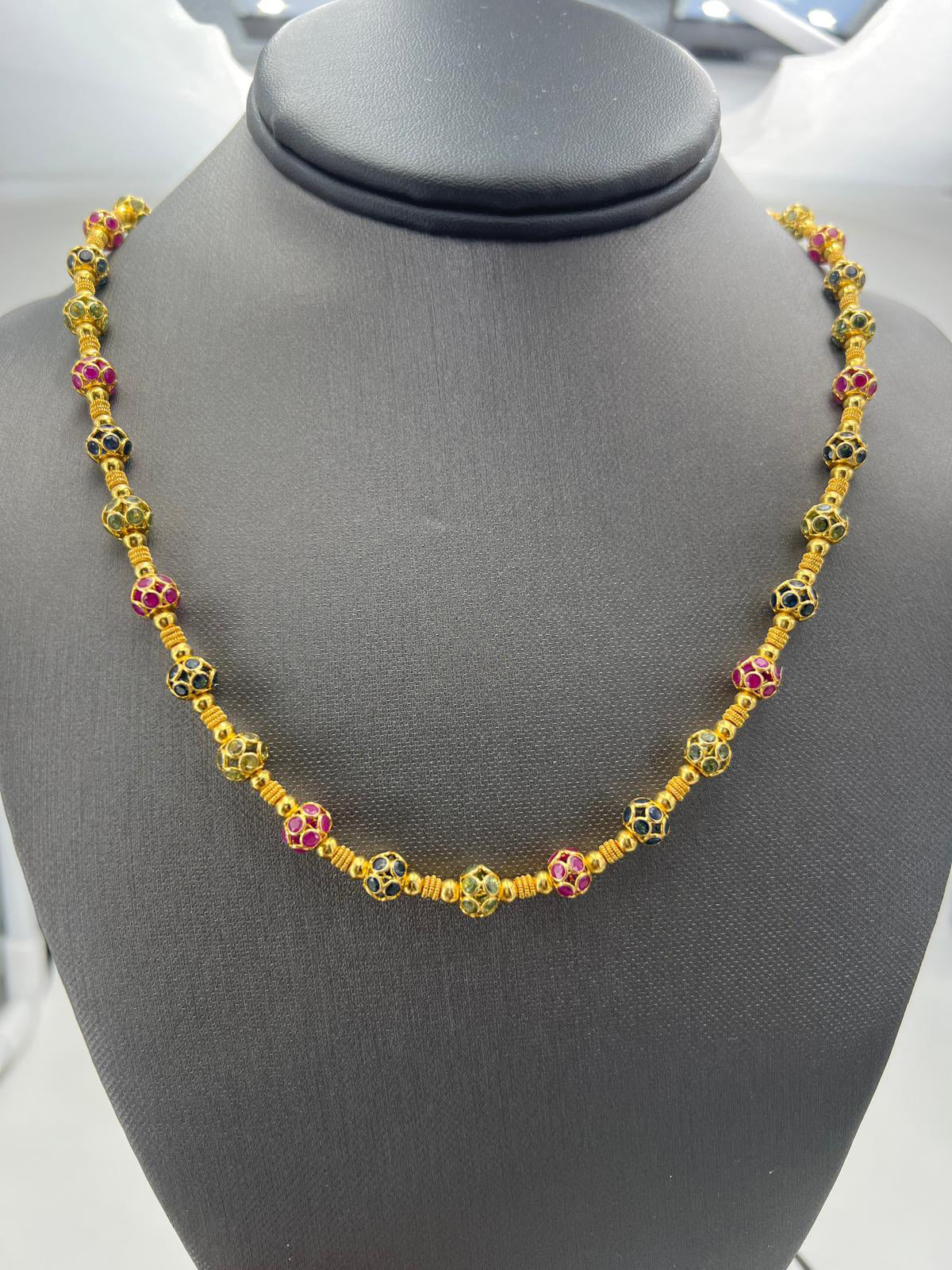 Natural Sapphire and Ruby Art Deco Cocktail Necklace, in Yellow Gold