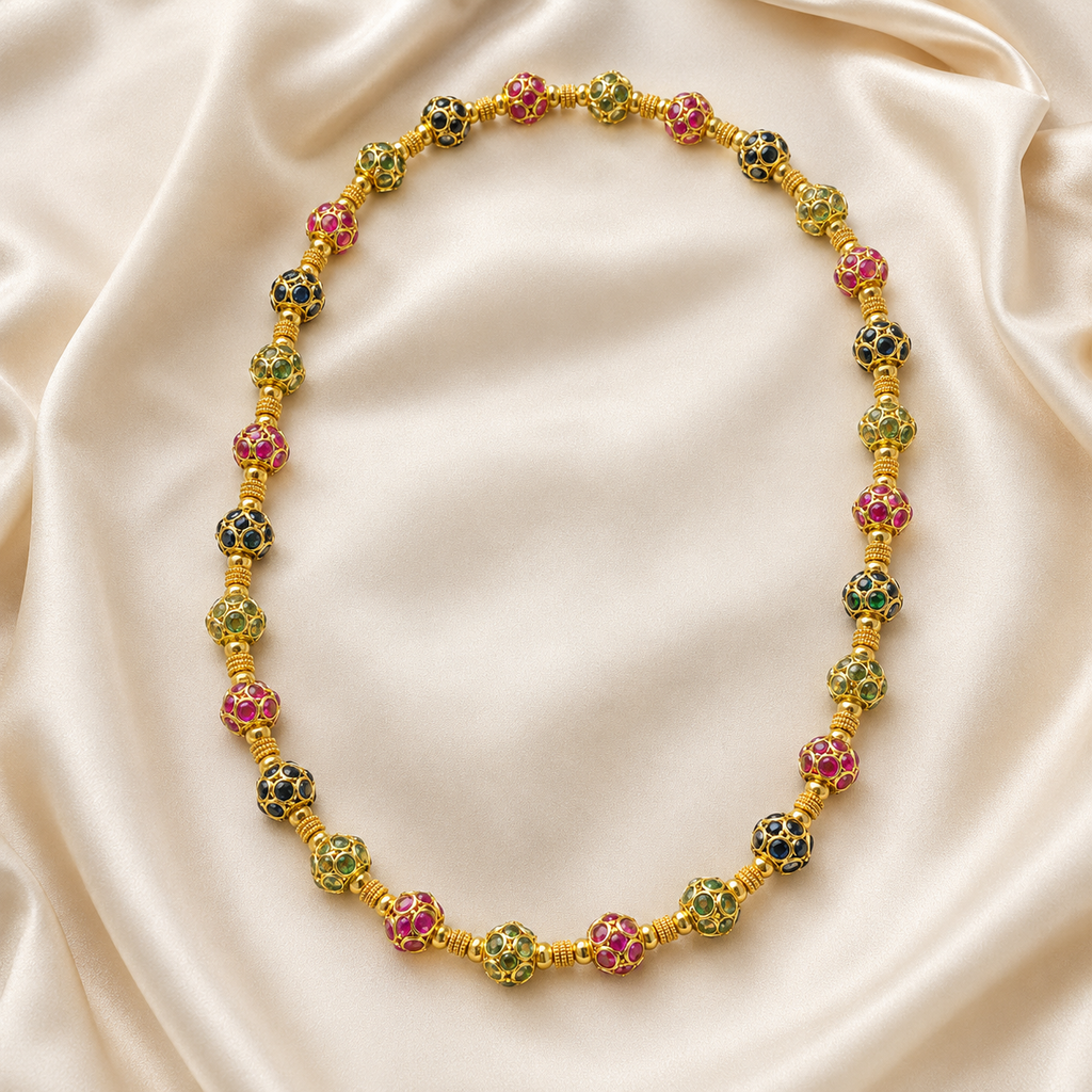 Natural Sapphire and Ruby Art Deco Cocktail Necklace  18KT Yellow Gold