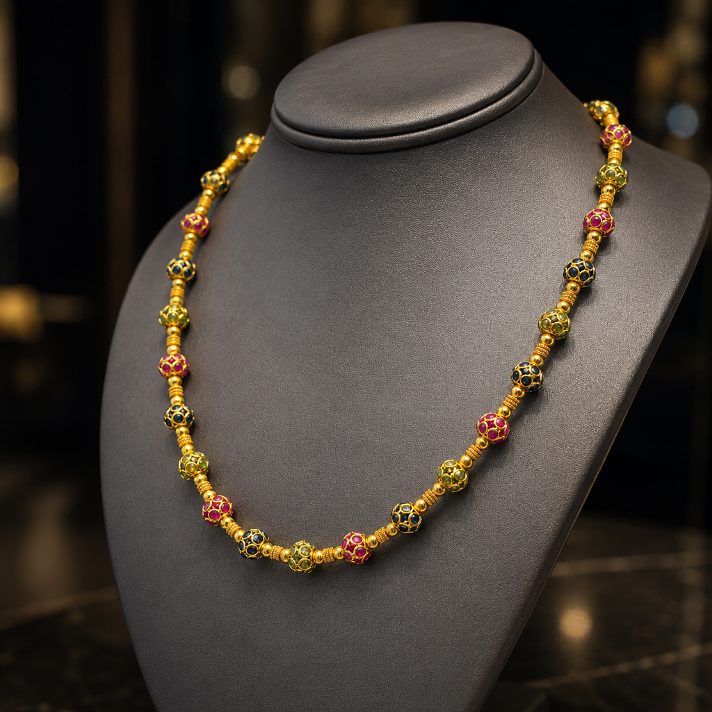 Natural Sapphire and Ruby Art Deco Cocktail Necklace  18KT Yellow Gold