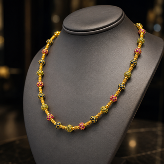 Natural Sapphire and Ruby Art Deco Cocktail Necklace  18KT Yellow Gold