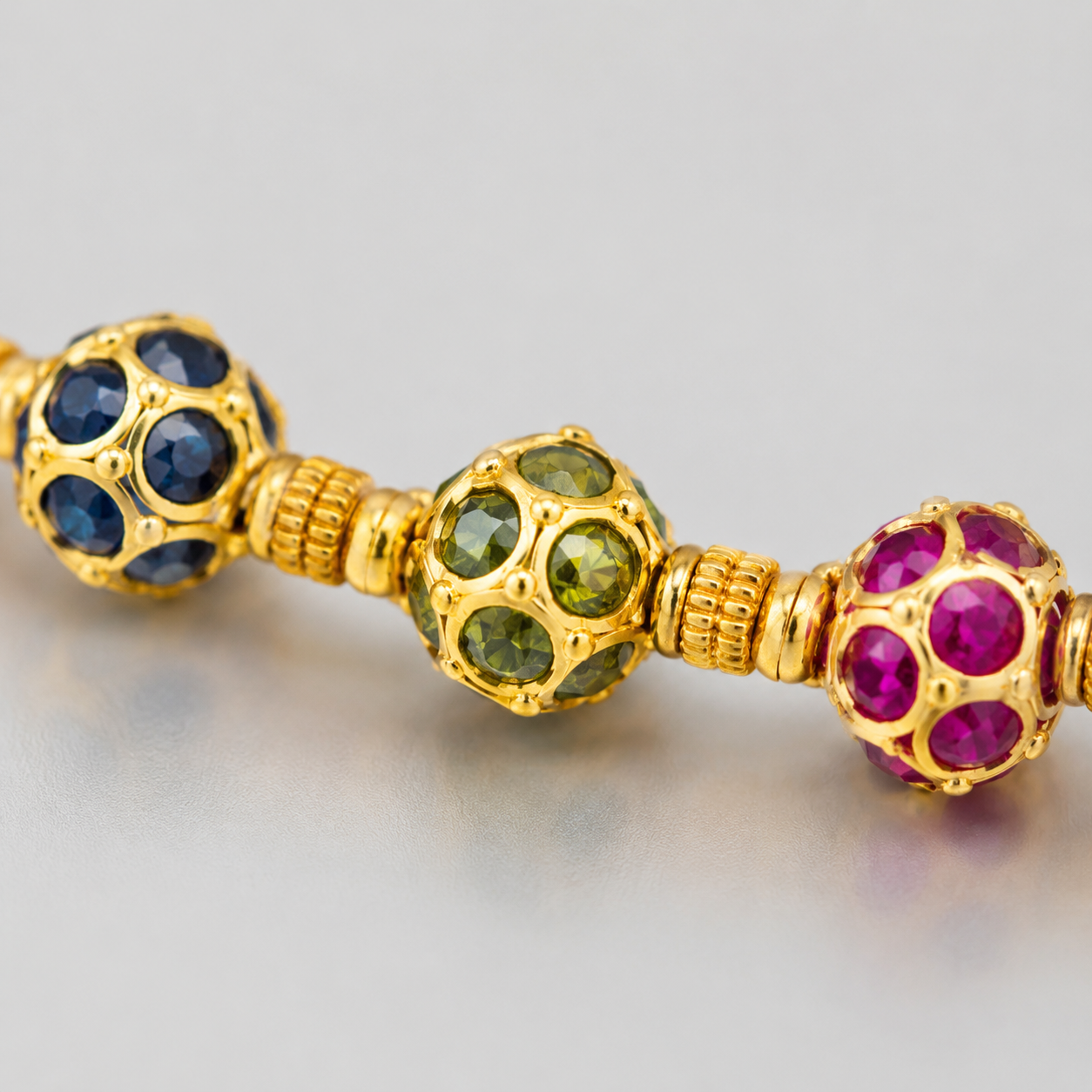 Natural Sapphire and Ruby Art Deco Cocktail Necklace  18KT Yellow Gold