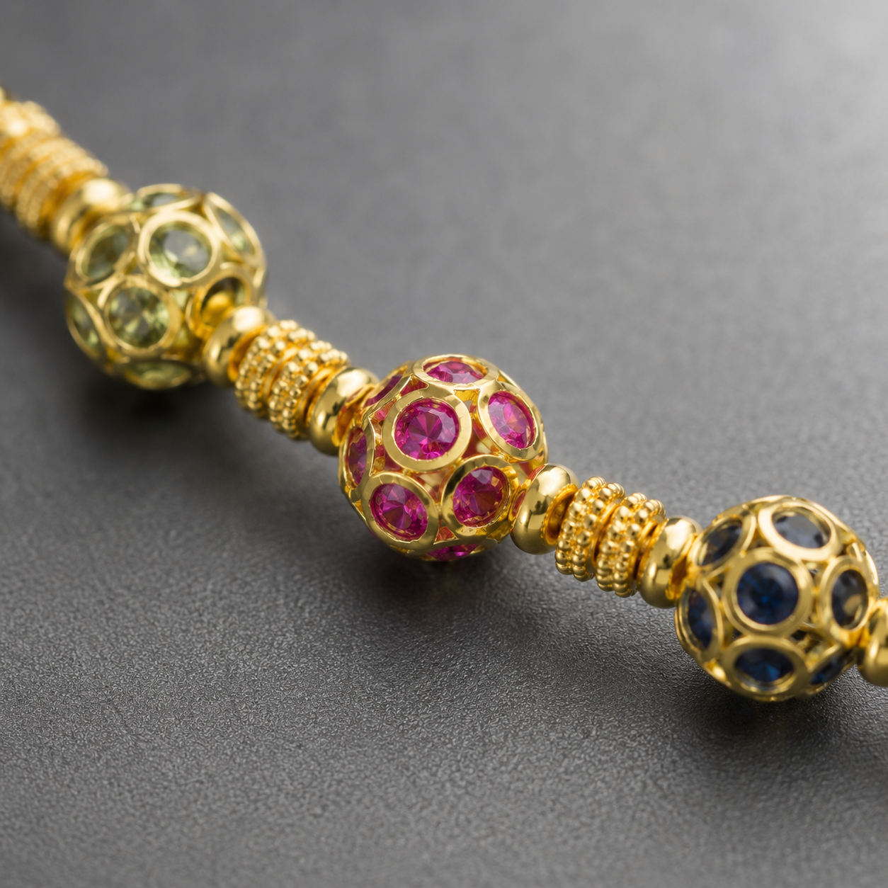 Natural Sapphire and Ruby Art Deco Cocktail Necklace  18KT Yellow Gold