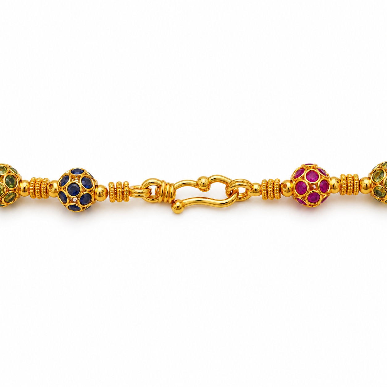Natural Sapphire and Ruby Art Deco Cocktail Necklace  18KT Yellow Gold