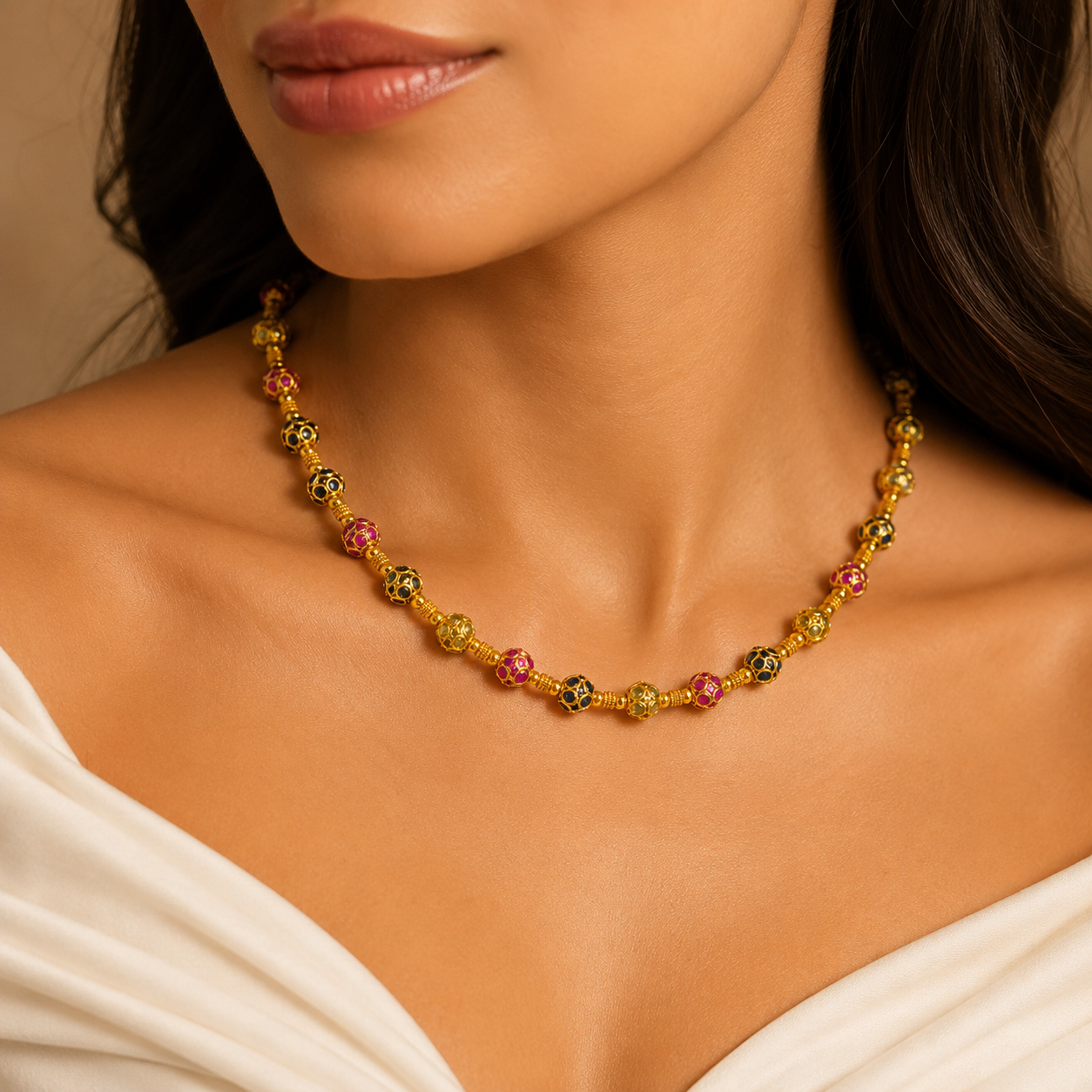 Natural Sapphire and Ruby Art Deco Cocktail Necklace  18KT Yellow Gold