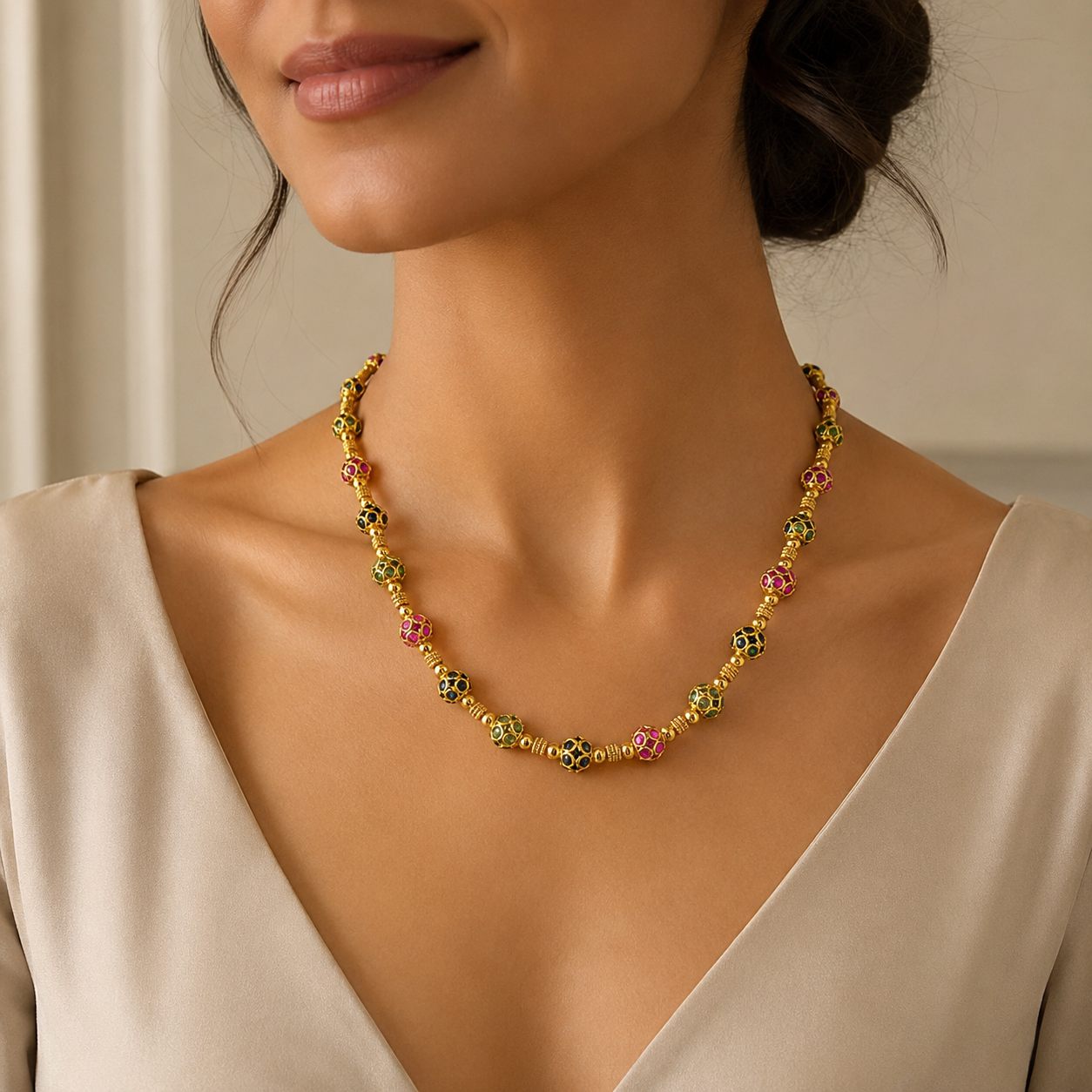 Natural Sapphire and Ruby Art Deco Cocktail Necklace  18KT Yellow Gold