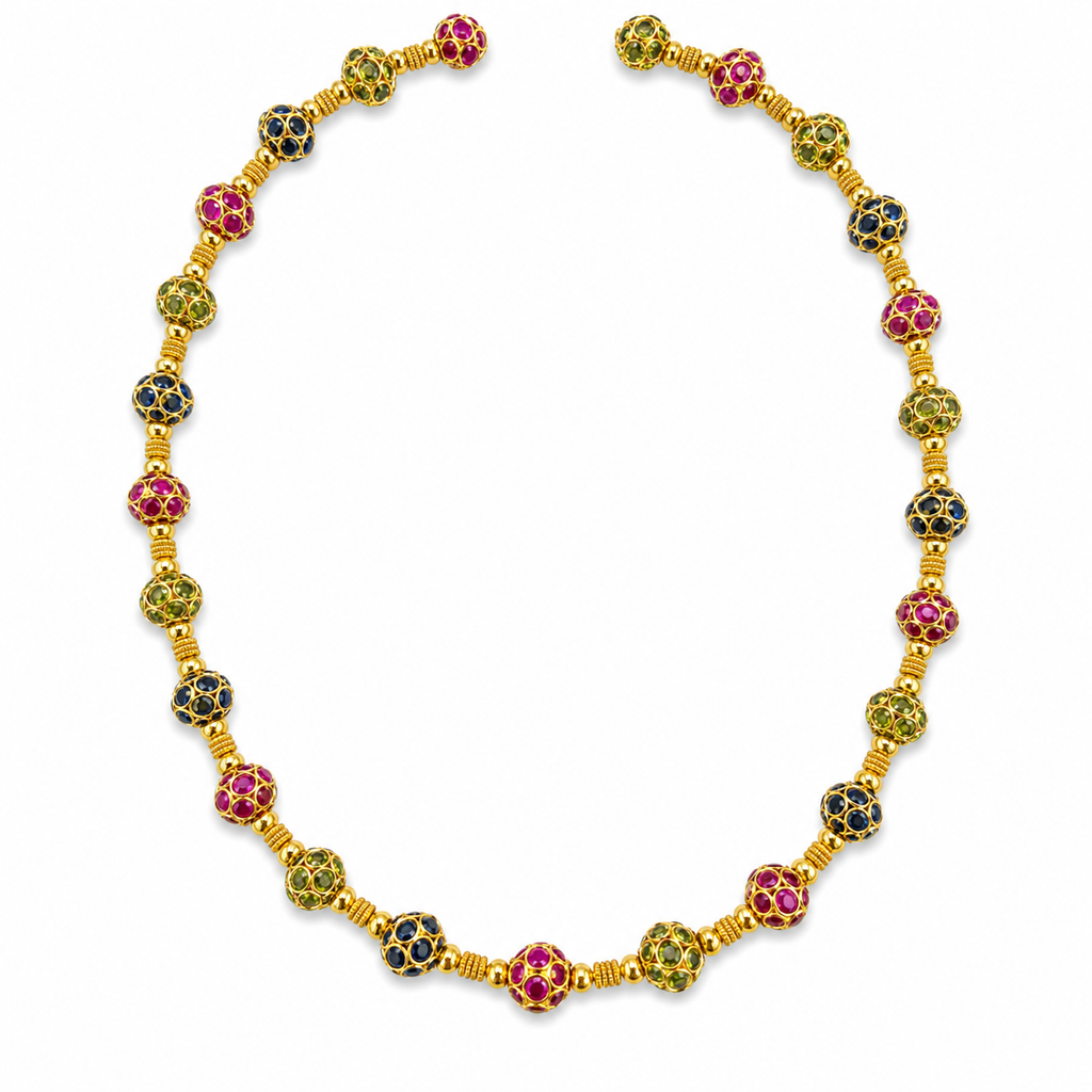 Natural Sapphire and Ruby Art Deco Cocktail Necklace  18KT Yellow Gold