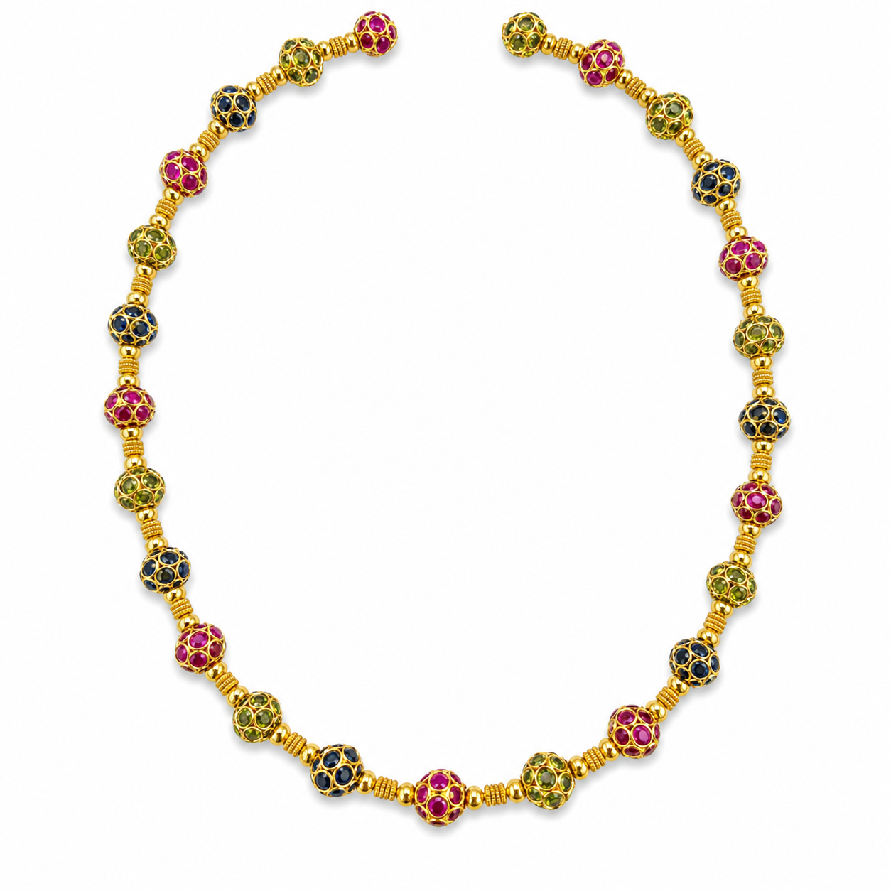 Natural Sapphire and Ruby Art Deco Cocktail Necklace  18KT Yellow Gold