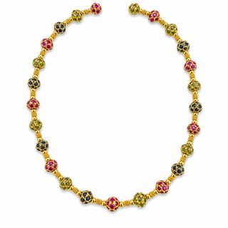 Natural Sapphire and Ruby Art Deco Cocktail Necklace  18KT Yellow Gold
