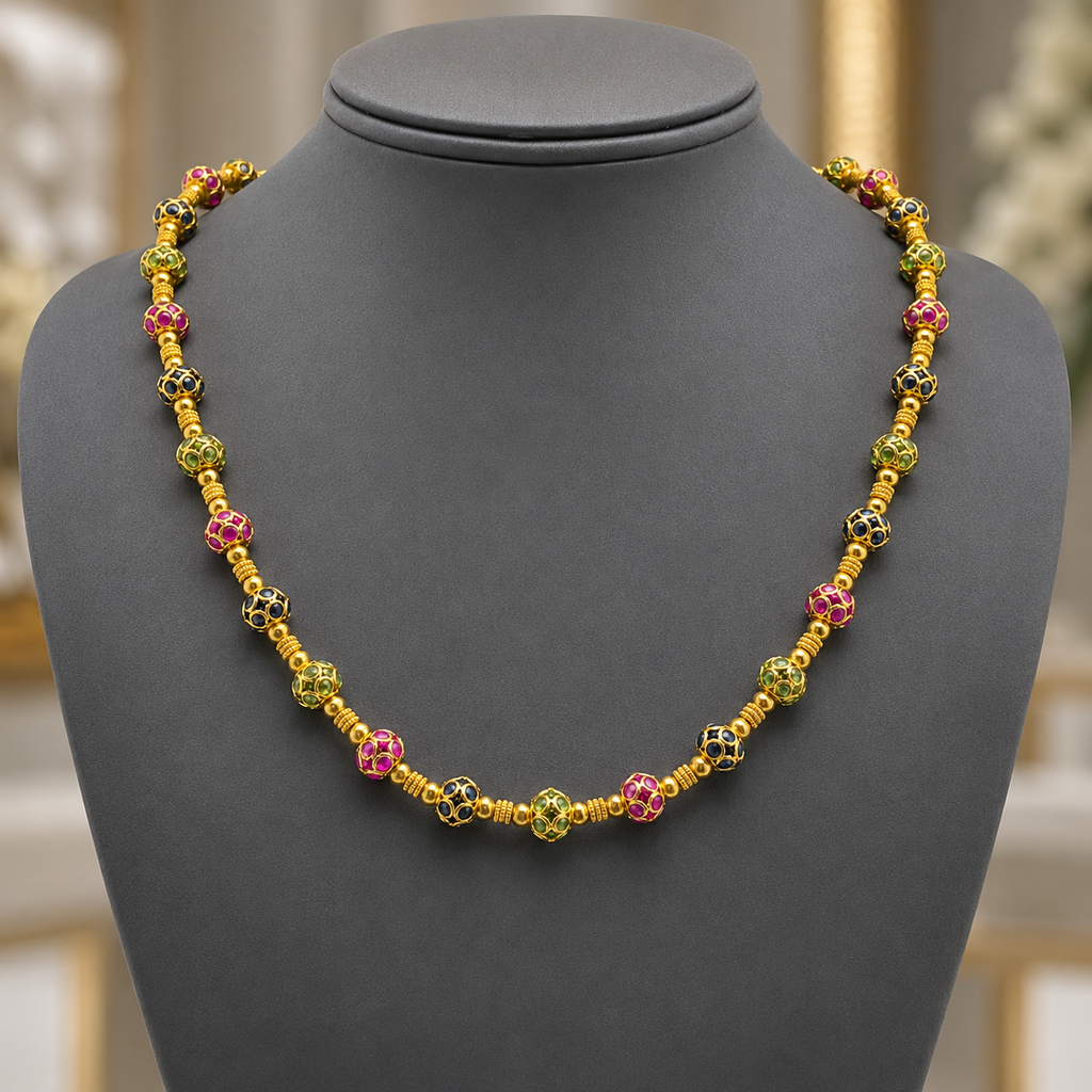 Natural Sapphire and Ruby Art Deco Cocktail Necklace  18KT Yellow Gold