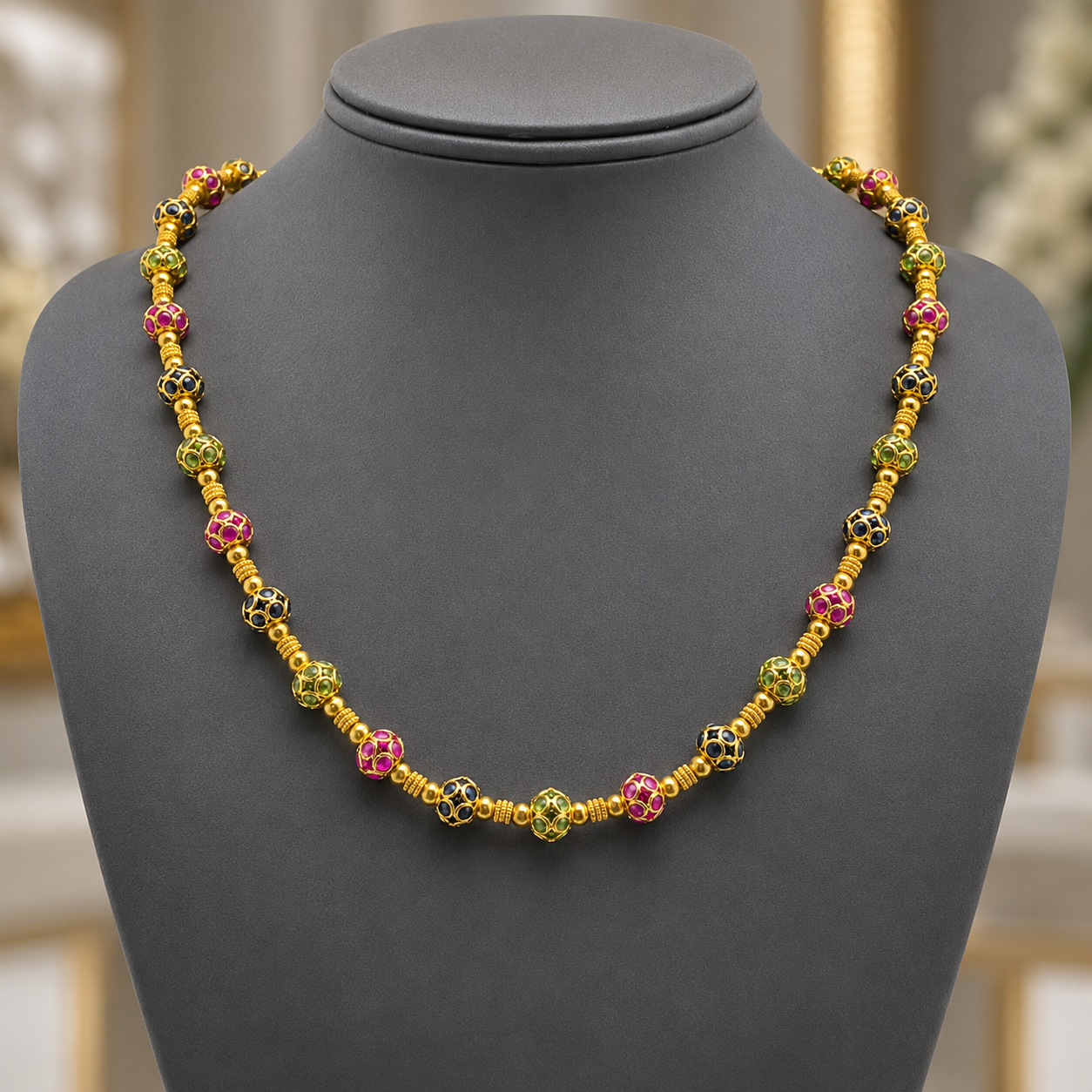 Natural Sapphire and Ruby Art Deco Cocktail Necklace  18KT Yellow Gold