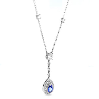Natural Mined Pear Shaped Tanzanite Diamond Halo Cocktail Necklace Pendant White Gold