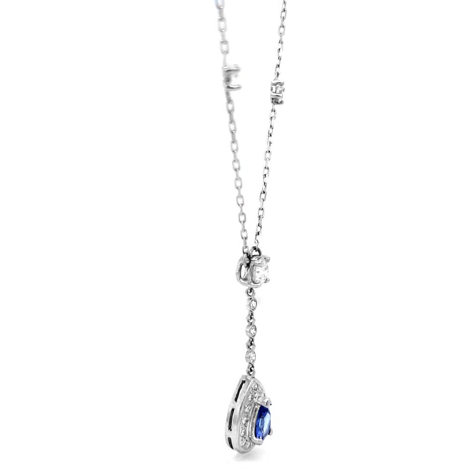 Natural Pear Shaped Tanzanite Diamond Halo Cocktail Necklace Pendant White Gold