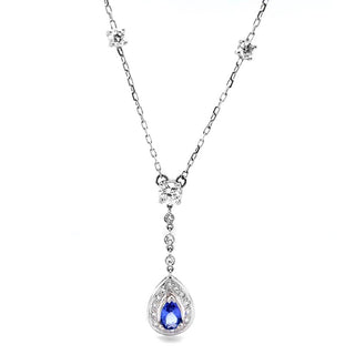 Natural Mined Pear Shaped Tanzanite Diamond Halo Cocktail Necklace Pendant White Gold