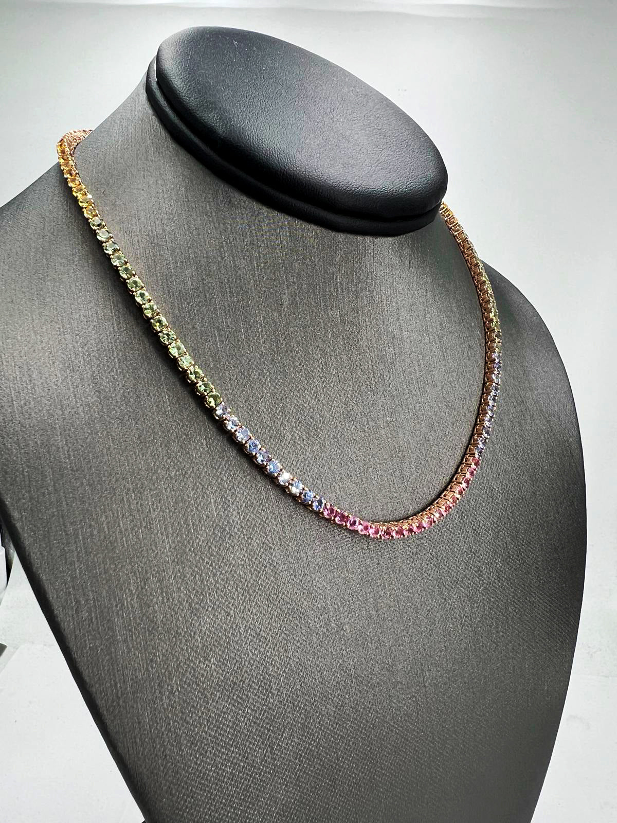 Natural Round Sapphire Multi Color Necklace, in Yellow Gold