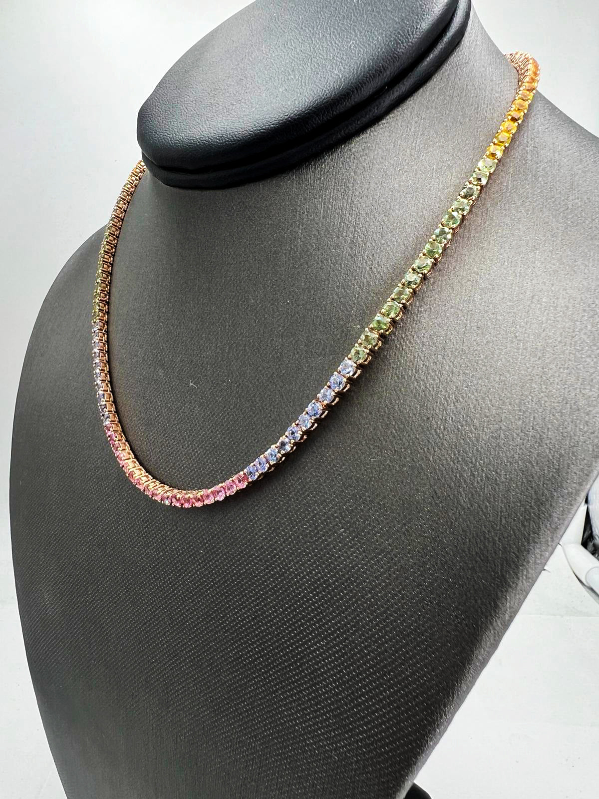 Natural Round Sapphire Multi Color Necklace, in Yellow Gold