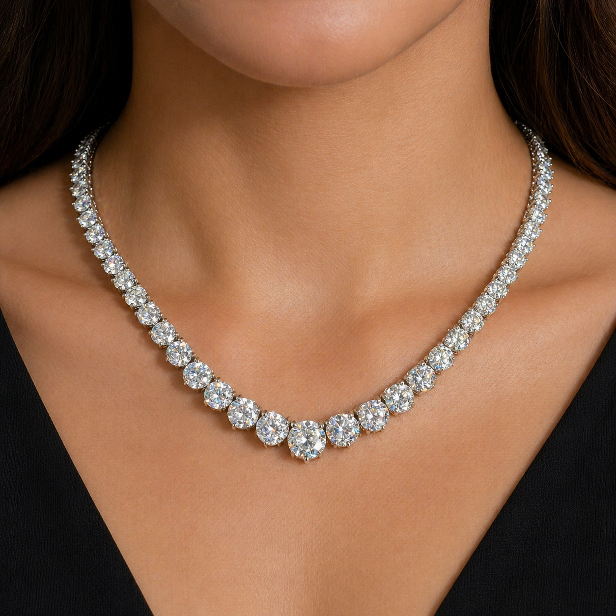 Natural Diamond Rivera Graduating Necklace 14KT White Gold