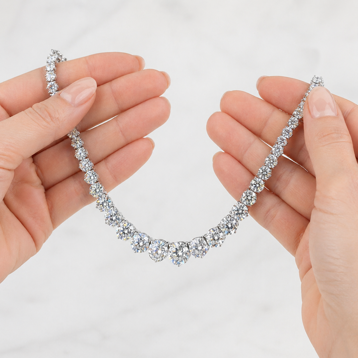 Natural Diamond Rivera Graduating Necklace 14KT White Gold