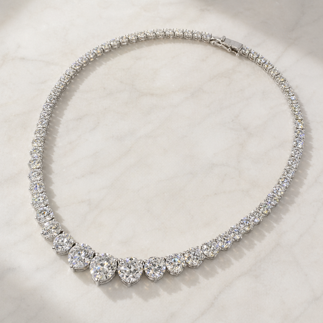 Natural Diamond Rivera Graduating Necklace 14KT White Gold