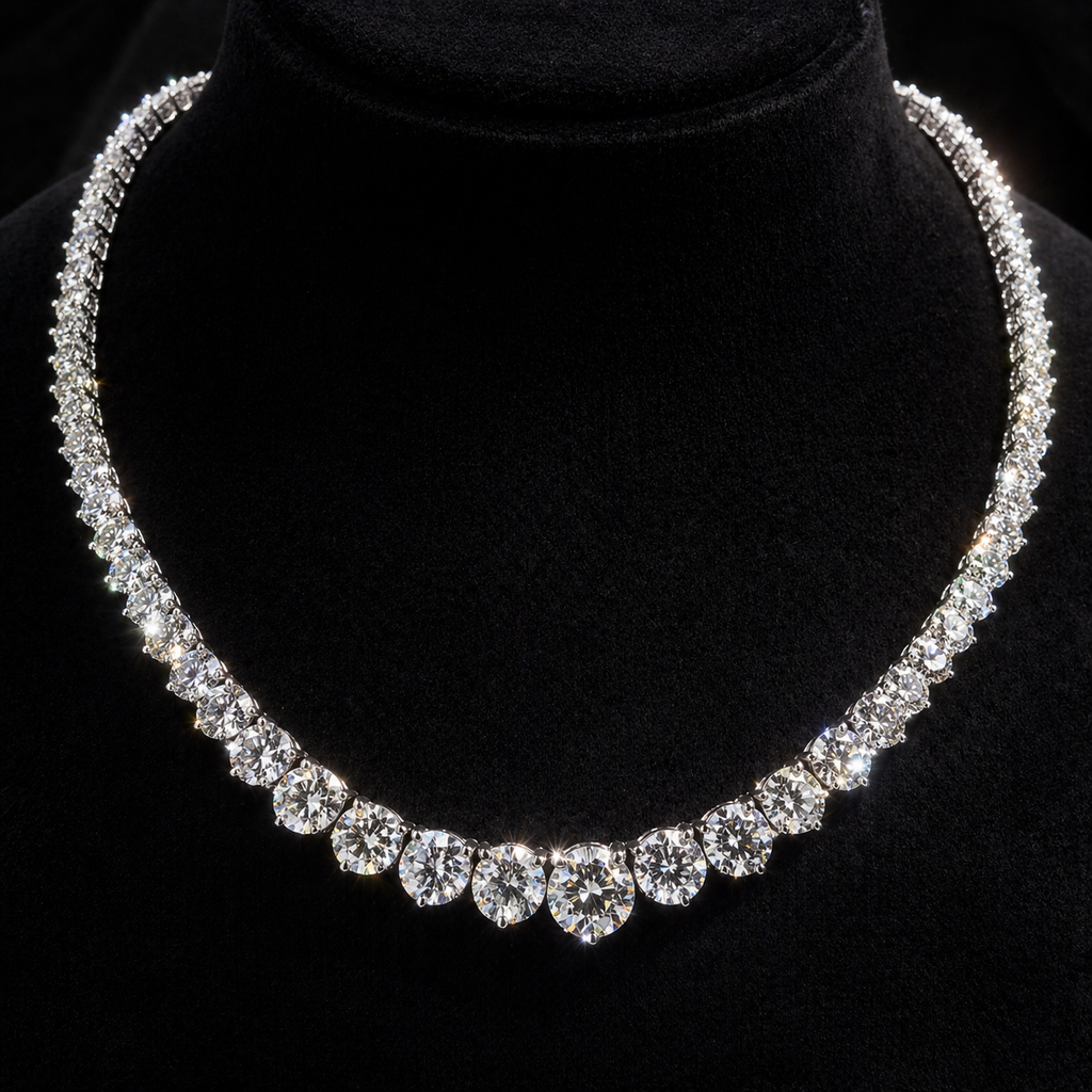 Natural Diamond Rivera Graduating Necklace 14Kt White Gold