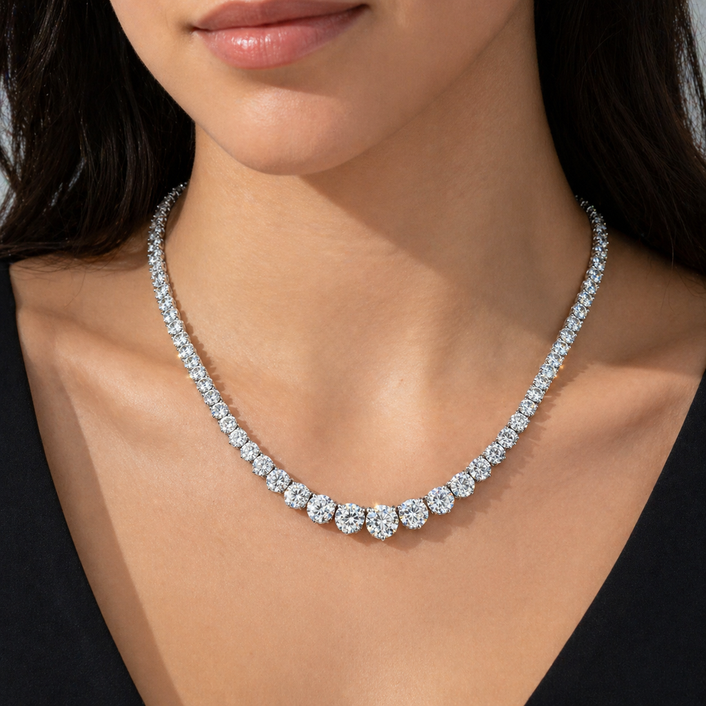 Natural Diamond Rivera Graduating Necklace 14Kt White Gold