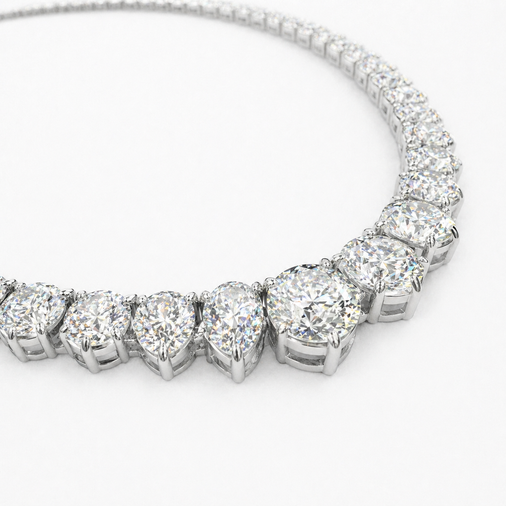 Natural Diamond Rivera Graduating Necklace 14Kt White Gold