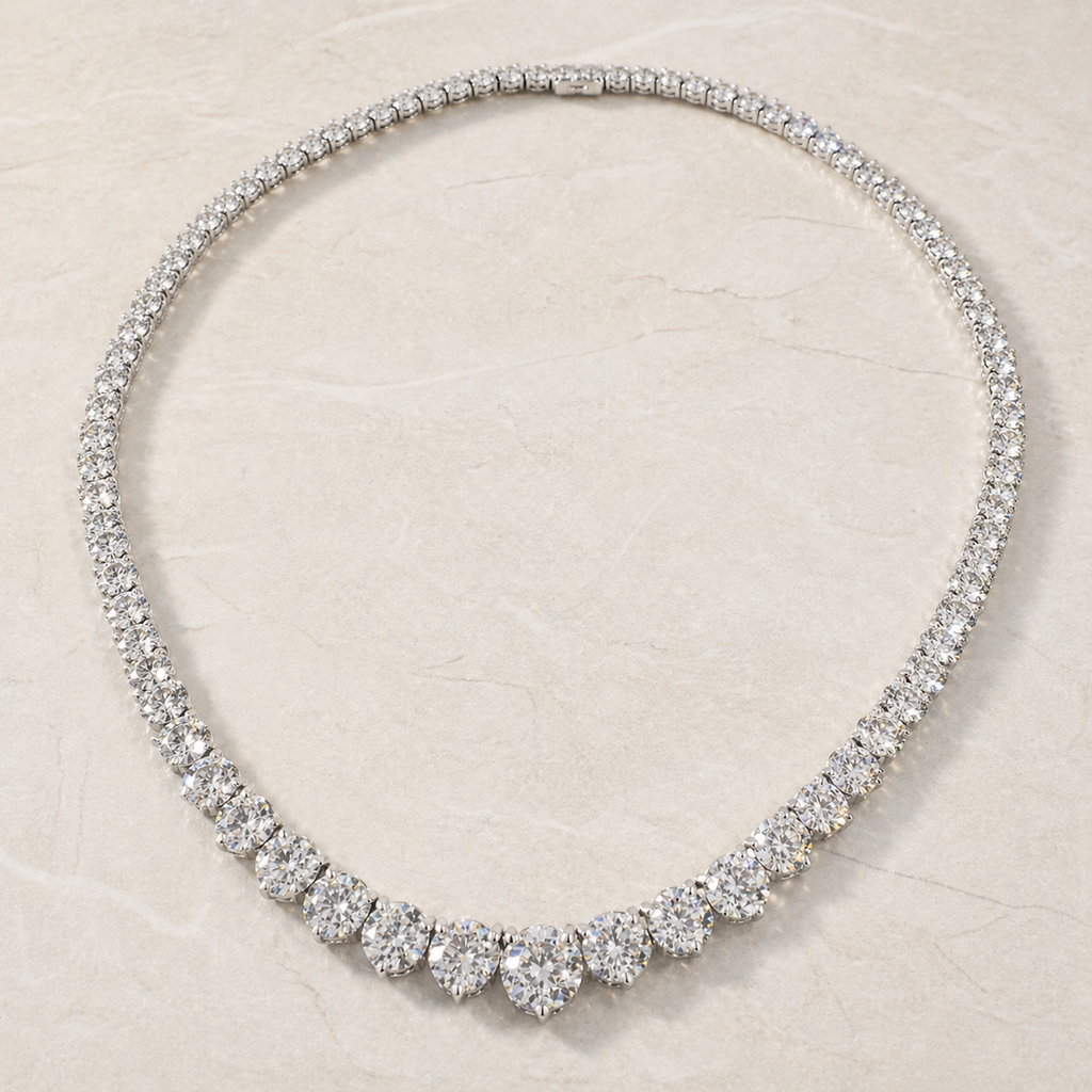 Natural Diamond Rivera Graduating Necklace 14Kt White Gold