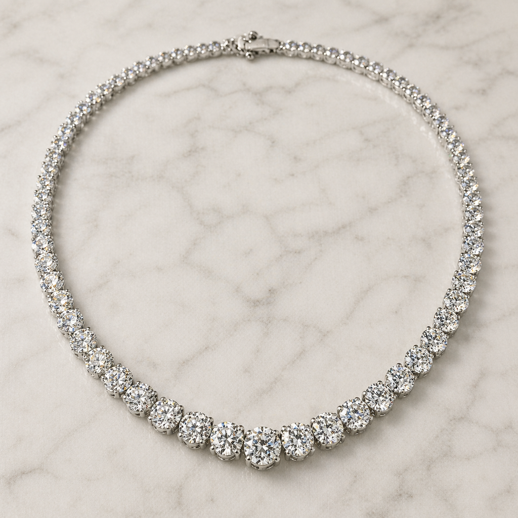 Natural Diamond Riviera Necklace 14KT White Gold