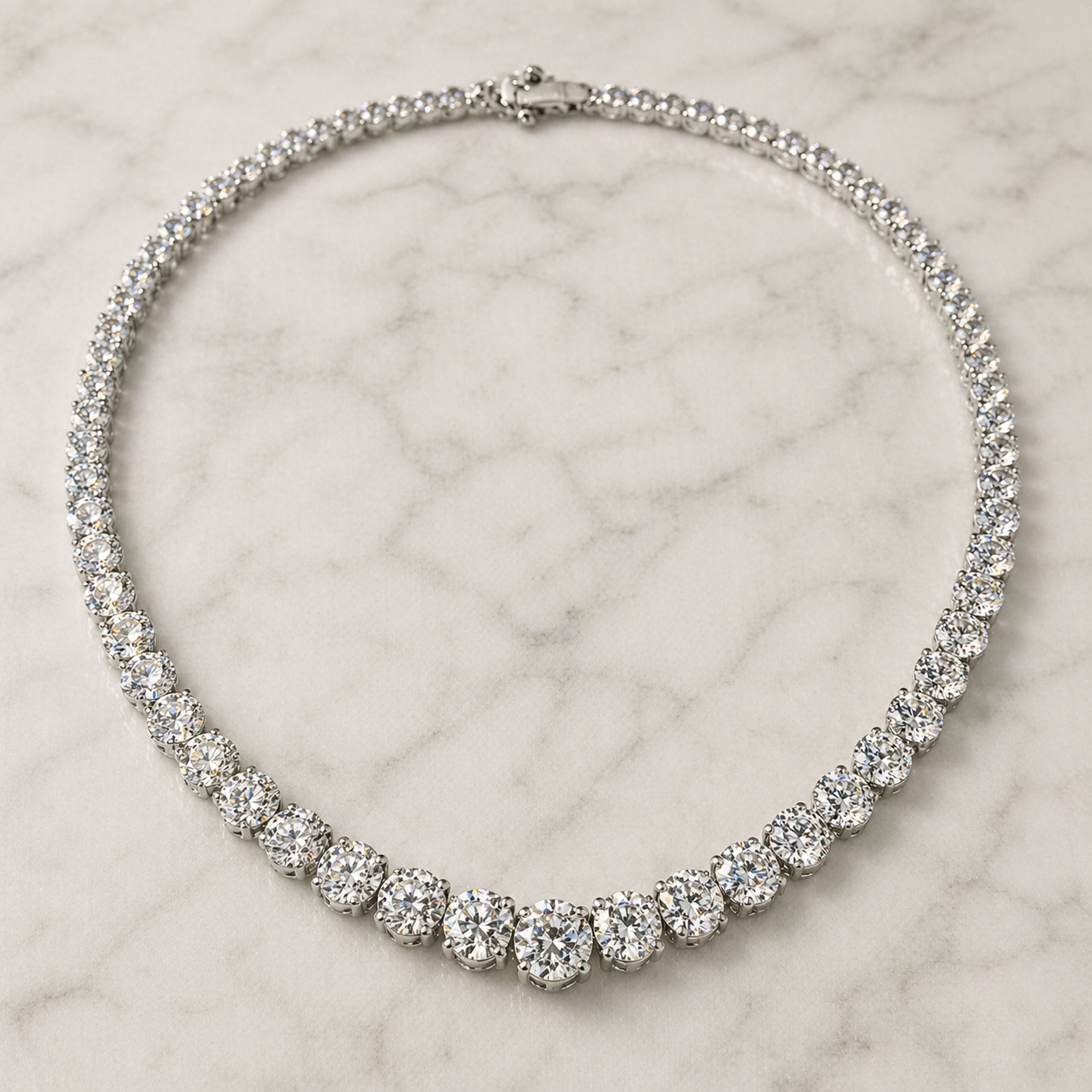 Natural Diamond Riviera Necklace 14KT White Gold