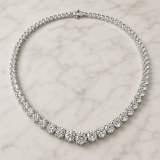Natural Diamond Riviera Necklace 14KT White Gold