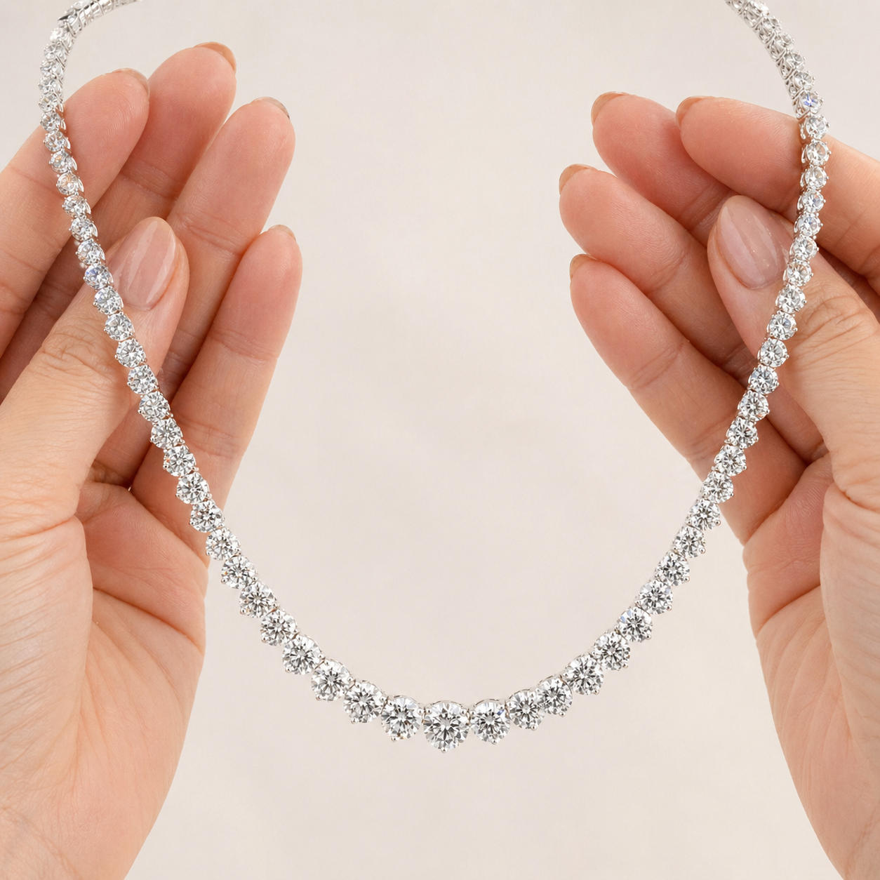 Natural Diamond Riviera Necklace 14KT White Gold