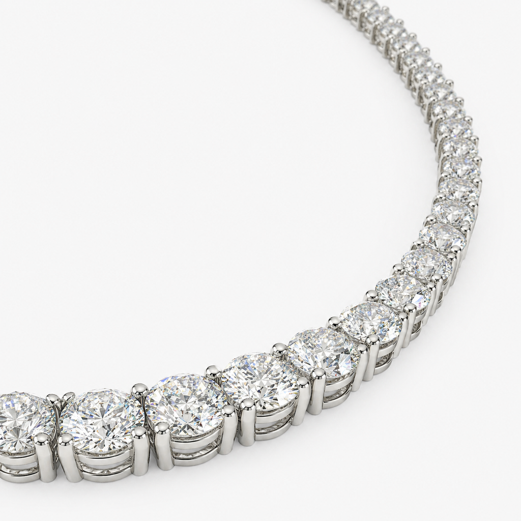 Natural Diamond Riviera Necklace 14KT White Gold