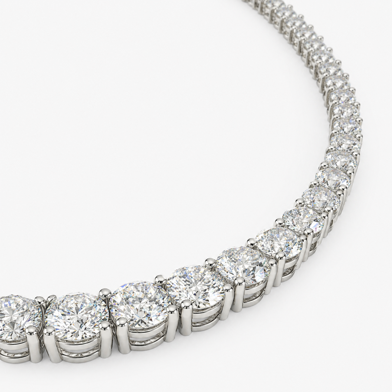 Natural Diamond Riviera Necklace 14KT White Gold