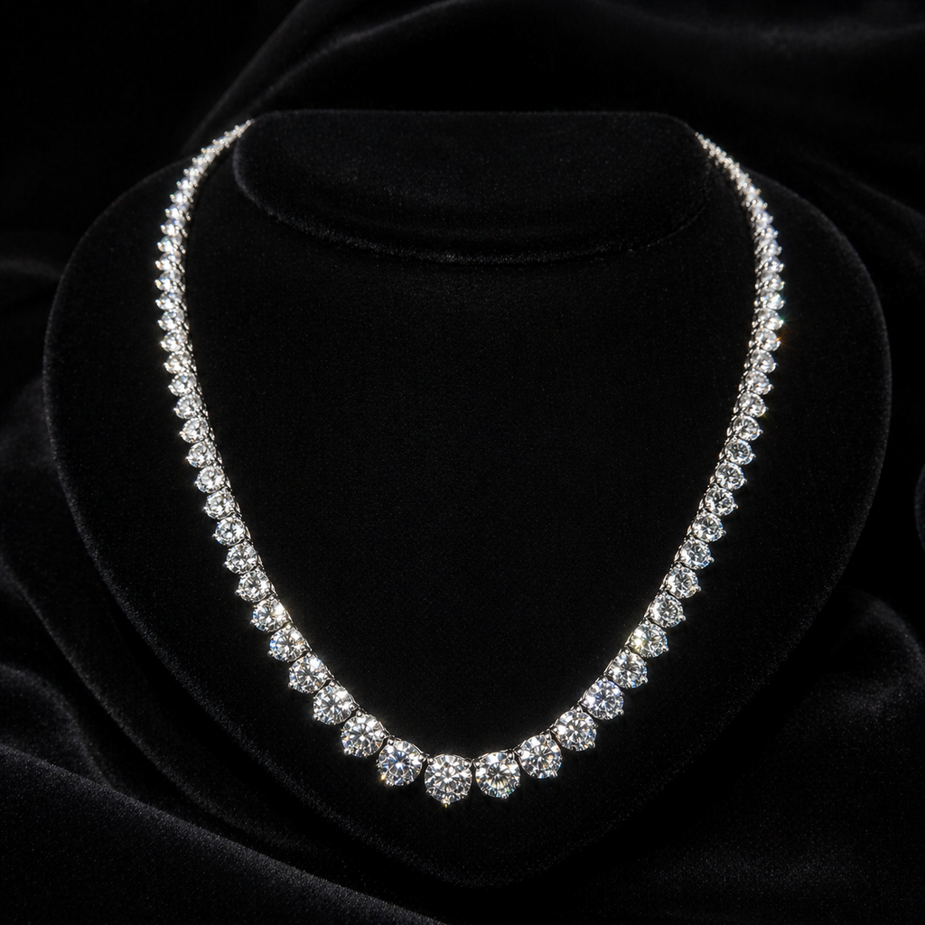 Natural Diamond Riviera Necklace 14KT White Gold