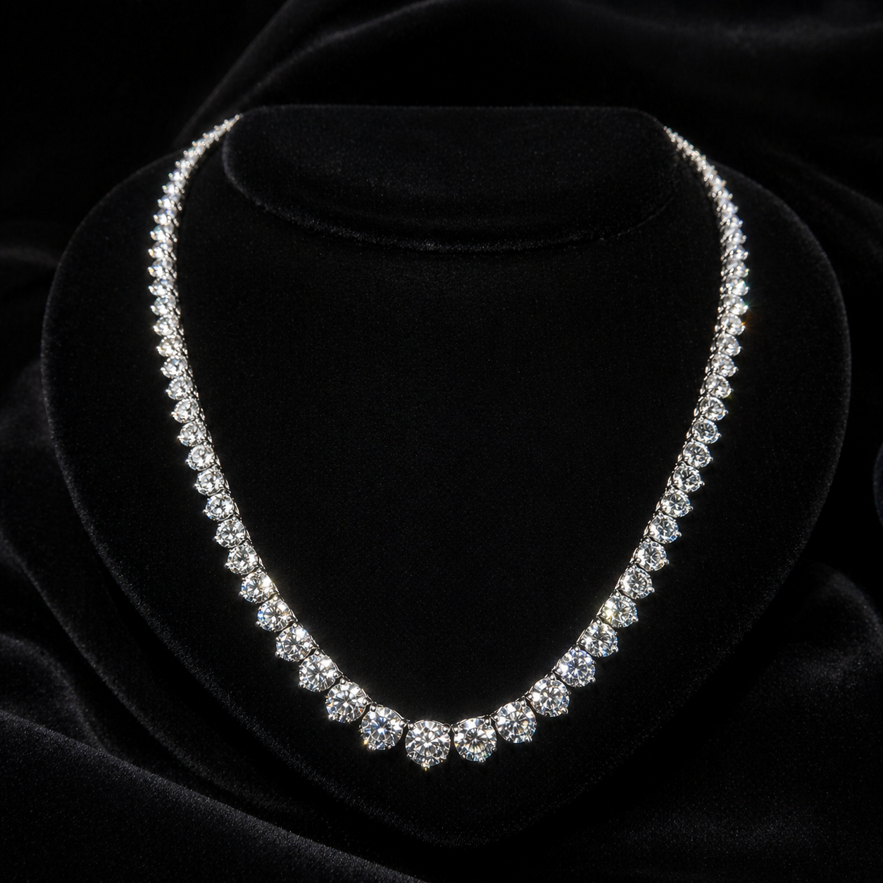 Natural Diamond Riviera Necklace 14KT White Gold