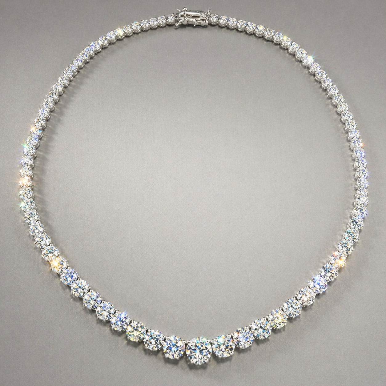 Natural Diamond Riviera Necklace 14KT White Gold